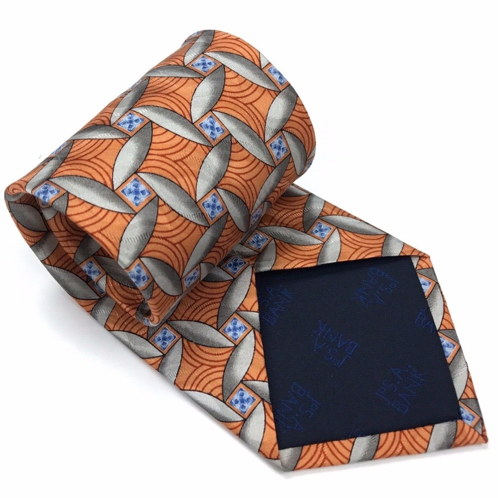 Jos A Bank Tie 100% Silk Geometric Orange Blue Gray Business Men's Necktie 58" - Picture 4 of 11